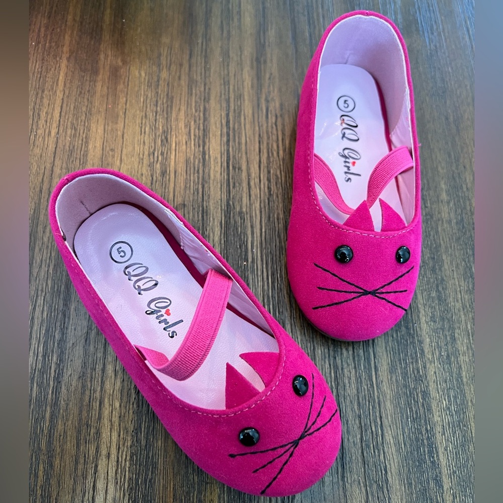 BABY GIRL TODDLER FLAT SLIP ON DRESS SHOE CAT KITTY PINK FUCHSIA HOT NEW FASHION